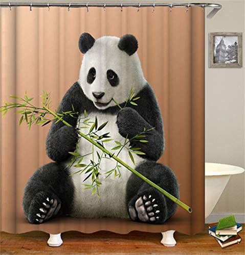 FANSU Duschvorhang Anti-Schimmel Wasserdicht Antibakteriell 3D Tier Drucken, Polyester Transparent Karikatur Vorhang für Badzimmer Digitaldruck mit 12 Duschvorhangringe (180x180cm,Panda) von FANSU