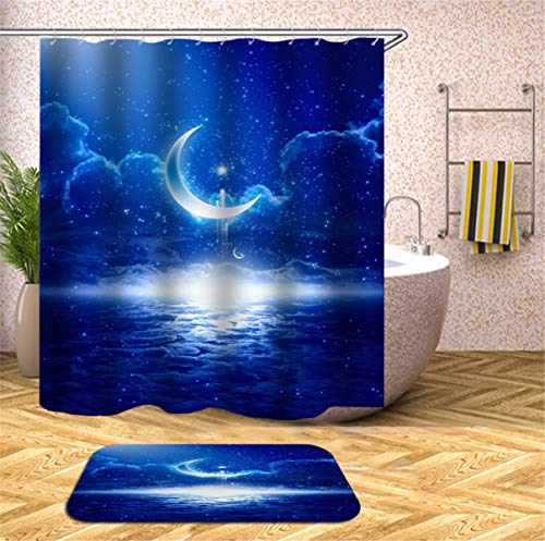 FANSU Duschvorhang Anti-Schimmel Wasserdicht Antibakteriell 3D Universum Galaxis, 100% Polyester Transparent Karikatur Vorhang für Badzimmer Digitaldruck mit 12 Duschvorhangringe (180x180cm,A) von FANSU
