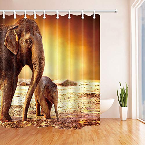 FANSU Duschvorhang Anti-Schimmel Wasserdicht Antibakteriell Tiere 3D Drucken, Polyester Transparent Karikatur Vorhang für Badzimmer Digitaldruck mit 12 Duschvorhangringe (180x180cm,Elefant) von FANSU