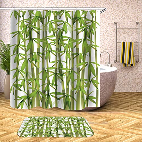 FANSU Duschvorhang Wasserdicht Anti-Schimmel Anti-Bakteriell, 3D Bambus Drucken 100% Polyester Bad Vorhang für Badzimmer mit C-Form Kunststoff Haken (G,180x180cm) von FANSU