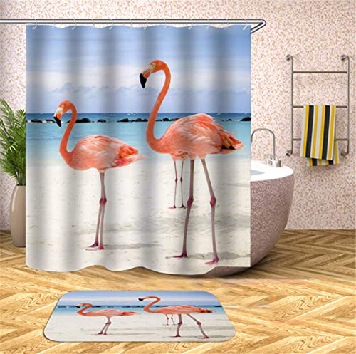 FANSU Duschvorhang Wasserdicht Anti-Schimmel Anti-Bakteriell, 3D Drucken 100% Polyester Bad Vorhang für Badzimmer mit C-Form Kunststoff Haken (120x180cm,Ozean Strand A) von FANSU