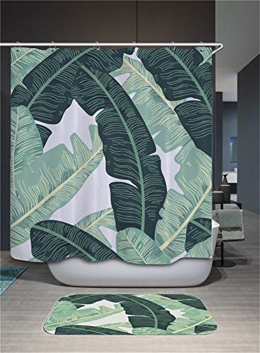 FANSU Duschvorhang Wasserdicht Anti-Schimmel Anti-Bakteriell, 3D Drucken 100% Polyester Bad Vorhang für Badzimmer mit C-Form Kunststoff Haken (Tropische Pflanzen,150x180cm) von FANSU