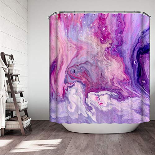 FANSU Duschvorhang Wasserdicht Anti-Schimmel Anti-Bakteriell, 3D Marmor Drucken 100% Polyester Bad Vorhang für Badzimmer mit C-Form Kunststoff Haken (Lila,180x180cm) von FANSU