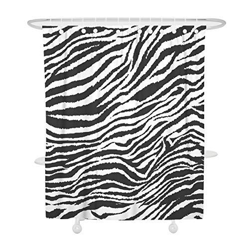 FANSU Duschvorhang Wasserdicht Anti-Schimmel Anti-Bakteriell 3D Leoparde Muster mit 12 C-Form Kunststoff Haken für Badzimmer, 100% Polyester Bad Vorhang mit Ringe (90x180cm,Zebra) von FANSU
