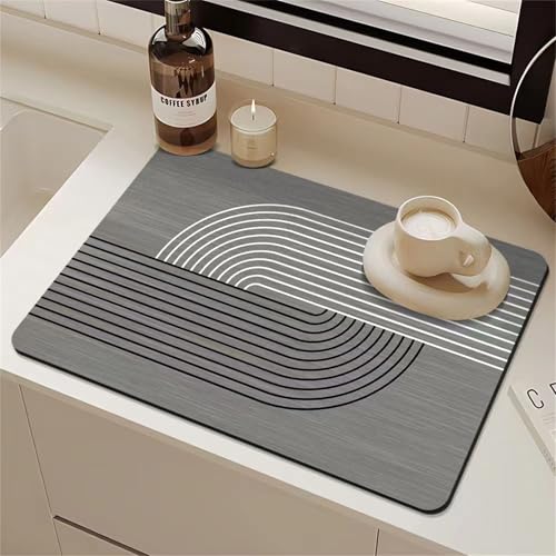 FANSU Einfach Stil Saugfähige Abtropfmatte Geschirr,Rutschfest Geschirrabtropfmatte Kaffeemaschine Unterlage Abtropfmatte Geschirr für Spüle Trockenmatte Küche Barmatte (Dunkelgrau,40x50cm) von FANSU