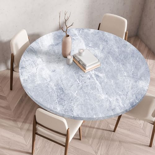 FANSU Elastisch Rund Gartentischdecke, Fleckschutz Tischdecke Outdoor Runde Tischtuch Abwischbare Dauerhaft Kratzfest Tischdecken für Küche Garten Restaurant (Beige Marmor 3,Durchmesser 70 cm) von FANSU