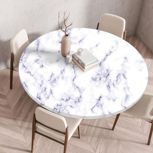FANSU Elastisch Rund Gartentischdecke, Fleckschutz Tischdecke Outdoor Runde Tischtuch Abwischbare Dauerhaft Kratzfest Tischdecken für Küche Garten Restaurant (Beige Marmor 6,Durchmesser 70 cm) von FANSU
