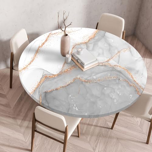 FANSU Elastisch Rund Gartentischdecke, Fleckschutz Tischdecke Outdoor Runde Tischtuch Abwischbare Dauerhaft Kratzfest Tischdecken für Küche Garten Restaurant (Grauer Marmor,Durchmesser 140cm) von FANSU