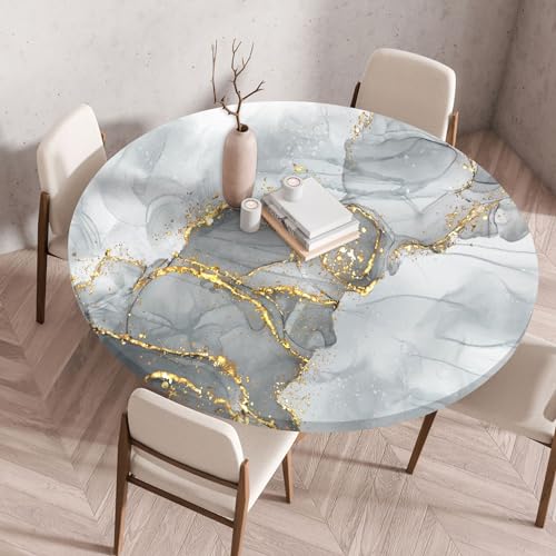 FANSU Elastisch Rund Gartentischdecke, Fleckschutz Tischdecke Outdoor Runde Tischtuch Abwischbare Dauerhaft Kratzfest Tischdecken für Küche Garten Restaurant (Gray Texture,Durchmesser 160 cm) von FANSU