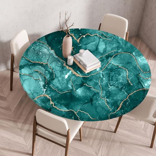 FANSU Elastisch Rund Gartentischdecke, Fleckschutz Tischdecke Outdoor Runde Tischtuch Abwischbare Dauerhaft Kratzfest Tischdecken für Küche Garten Restaurant (Green Texture,Durchmesser 150 cm) von FANSU