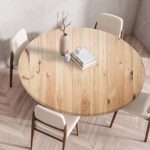 FANSU Elastisch Rund Gartentischdecke, Fleckschutz Tischdecke Outdoor Runde Tischtuch Abwischbare Dauerhaft Kratzfest Tischdecken für Küche Garten Restaurant (Holzbretter 3,Durchmesser 120 cm) von FANSU