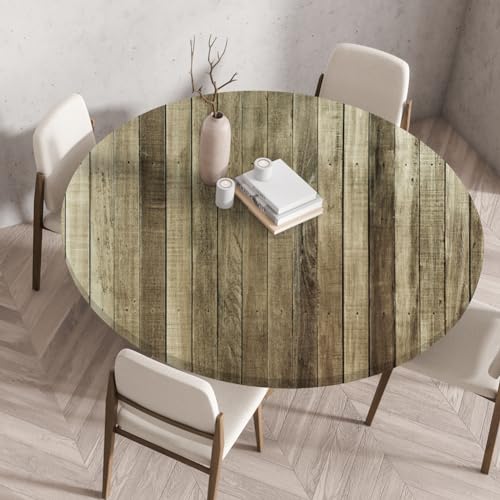 FANSU Elastisch Rund Gartentischdecke, Fleckschutz Tischdecke Outdoor Runde Tischtuch Abwischbare Dauerhaft Kratzfest Tischdecken für Küche Garten Restaurant (Holzbretter 8,Durchmesser 130 cm) von FANSU