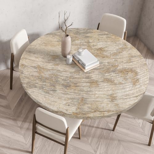FANSU Elastisch Rund Gartentischdecke, Fleckschutz Tischdecke Outdoor Runde Tischtuch Abwischbare Dauerhaft Kratzfest Tischdecken für Küche Garten Restaurant (Holzmaserung 1,Durchmesser 110 cm) von FANSU