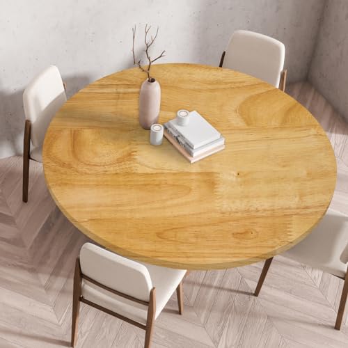 FANSU Elastisch Rund Gartentischdecke, Fleckschutz Tischdecke Outdoor Runde Tischtuch Abwischbare Dauerhaft Kratzfest Tischdecken für Küche Garten Restaurant (Holzmaserung 2,Durchmesser 140 cm) von FANSU