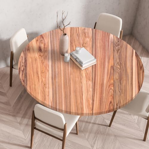 FANSU Elastisch Rund Gartentischdecke, Fleckschutz Tischdecke Outdoor Runde Tischtuch Abwischbare Dauerhaft Kratzfest Tischdecken für Küche Garten Restaurant (Holzmaserung 6,Durchmesser 80 cm) von FANSU