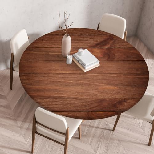FANSU Elastisch Rund Gartentischdecke, Fleckschutz Tischdecke Outdoor Runde Tischtuch Abwischbare Dauerhaft Kratzfest Tischdecken für Küche Garten Restaurant (Holzmaserung 7,Durchmesser 70 cm) von FANSU