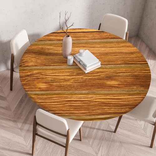 FANSU Elastisch Rund Gartentischdecke, Fleckschutz Tischdecke Outdoor Runde Tischtuch Abwischbare Dauerhaft Kratzfest Tischdecken für Küche Garten Restaurant (Holzmaserung 9,Durchmesser 140 cm) von FANSU