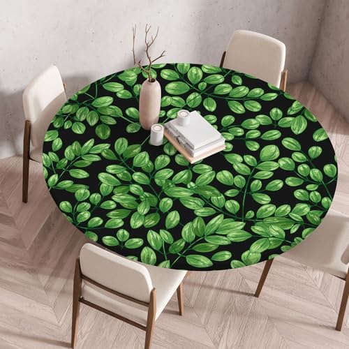 FANSU Elastisch Rund Gartentischdecke, Fleckschutz Tischdecke Outdoor Runde Tischtuch Abwischbare Dauerhaft Kratzfest Tischdecken für Küche Garten Restaurant (Tropische Blätter 1,Durchmesser 60cm) von FANSU