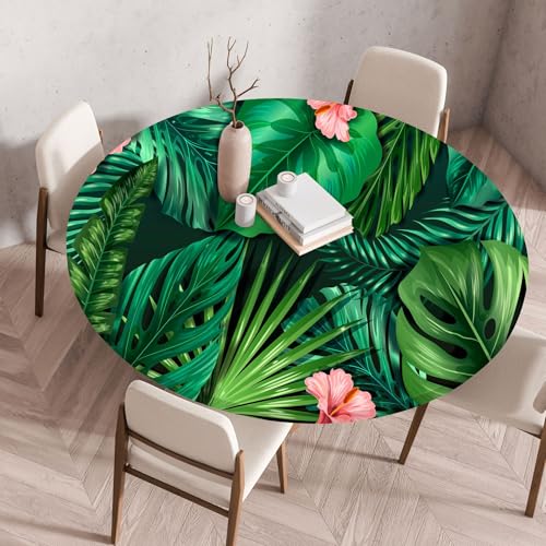 FANSU Elastisch Rund Gartentischdecke, Fleckschutz Tischdecke Outdoor Runde Tischtuch Abwischbare Dauerhaft Kratzfest Tischdecken für Küche Garten Restaurant (Tropische Blätter 4,Durchmesser 100cm) FANSU Elastisch Rund Gartentischdecke, Fleckschutz Tischdecke Outdoor Runde Tischtuch Abwischbare Dauerhaft Kratzfest Tischdecken für Küche Garten Restaurant (Tropische Blätter 4,Durchmesser 100cm) von FANSU