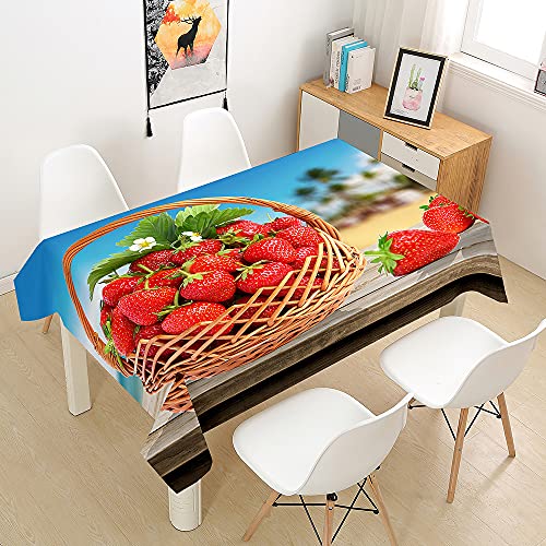 FANSU Erdbeere Tischdecke Wasserdicht Tischwäsche Küchentischabdeckung, Rechteckige Wasserabweisend Abwaschbar Tischtuch für Küche Esstisch Quadratischer Tisc Dekoration (Erdbeere,140x260cm) von FANSU