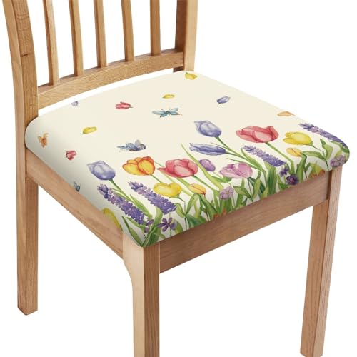 FANSU Esszimmerstuhl Sitzbezüge, Tulpenblumen Muster Stuhlbezug Sitzfläche 1 2 4 6er Set - Stuhl Sitzbezüge/Bezug für Stühle/Stuhlhussen für Stühle, für Küche (Schmetterling,6 Stück) von FANSU