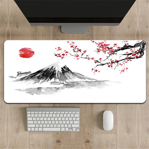 FANSU Faltbar Mousepad Chinesischer Stil Gaming Mauspad mit Vernähte Kanten, Mauspad L/XL/XXL, Rutschfeste Gummibasis Mousepad Gaming, für Büro und Zuhause Mauspad Groß (1000x500x3mm,Pflaumenblüten 2) von FANSU
