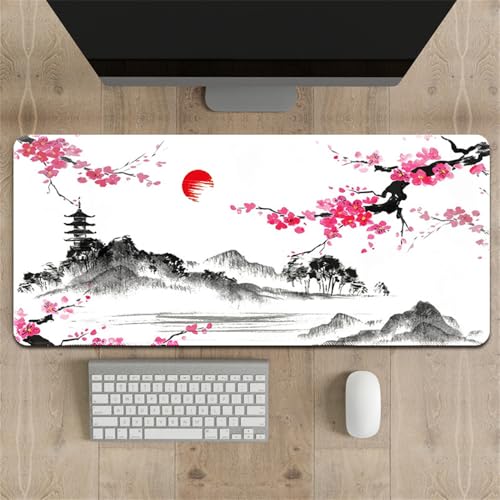 FANSU Faltbar Mousepad Chinesischer Stil Gaming Mauspad mit Vernähte Kanten, Mauspad L/XL/XXL, rutschfeste Gummibasis Mousepad Gaming, für Büro und Zuhause Mauspad Groß (900x400x3mm,Pflaumenblüten) von FANSU
