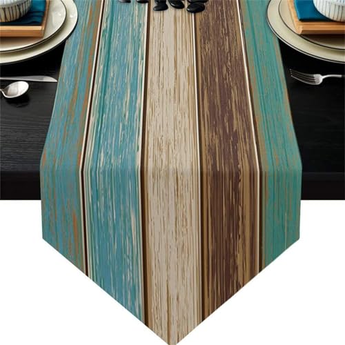 FANSU Farbverlaufsstreifen Tischläufer, Herbst Dekoration, Leinen Tischdecke, Waschbarer Tischdeko, Tischläufer Modern für Party, Kaffee, Esszimmer, Kommode, Schlafzimmer (33x183cm,Türkis) von FANSU