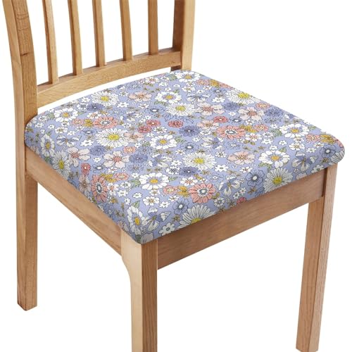 FANSU Floral Drucken Esszimmerstuhl Sitzbezüge, Stuhlbezug Sitzfläche 1 2 4 6er Set - Stuhl Sitzbezüge/Bezug für Stühle/Stuhlhussen für Stühle, für Küche Restaurant (4 Stück,Weißes Gänseblümchen) von FANSU