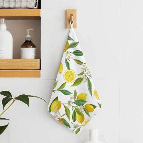 FANSU Geschirrtücher 2er Set, 3D Obst Drucken Küchenhandtuch mit Aufhängeöse Geschirrtuch Saugfähig Küchentücher 30x30cm Fusselfrei Trockentücher Küchenhandtücher (Gelb Zitrone) von FANSU