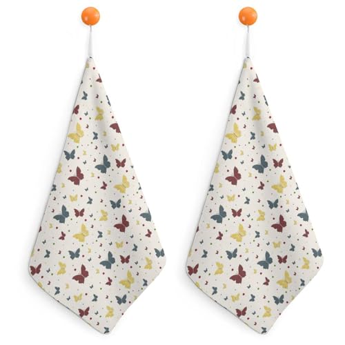 FANSU Geschirrtücher 2er Set, 3D Schmetterling Drucken Küchenhandtuch mit Aufhängeöse Geschirrtuch Saugfähig Küchentücher 30x30cm Fusselfrei Trockentücher Küchenhandtücher (Schmetterling) von FANSU