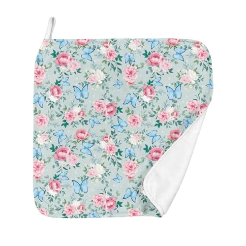 FANSU Geschirrtücher Küchenhandtuch 2 Stück, Blumen Muster Geschirrtuch Saugfähig Küchentücher Fusselfrei Trockentücher Weiche Küchenhandtücher Küchentuch (30x30cm,Blauer Schmetterling) von FANSU
