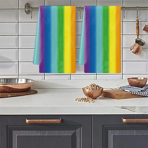 FANSU Geschirrtücher Küchenhandtuch 2 Stück, Gradient Stil Geschirrtuch Saugfähig Küchentücher Fusselfrei Trockentücher Weiche Küchenhandtücher Geschirrhandtücher (60x40cm,Regenbogen) von FANSU