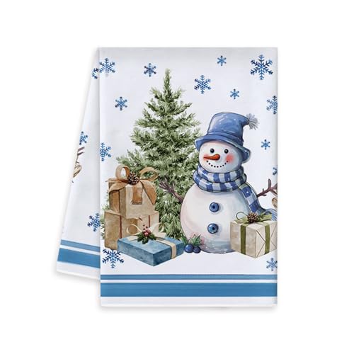 FANSU Geschirrtücher Weihnachten 2er Set, Blau Serie Geschirrtuch Saugfähig Küchenhandtuch Fusselfrei Küchentücher Trockentücher Weich Küchenhandtücher Küchentuch (Schneemann,40x60cm) von FANSU