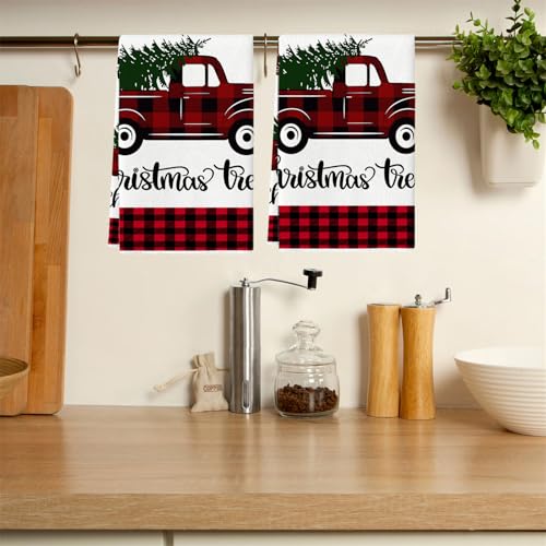 FANSU Geschirrtücher Weihnachten 2er Set,Geschirrtuch Saugfähig Küchenhandtuch 40x60cm Fusselfrei Küchentücher Trockentücher Dicke Weich Küchenhandtücher Geschirrhandtücher (Rot Auto B) von FANSU