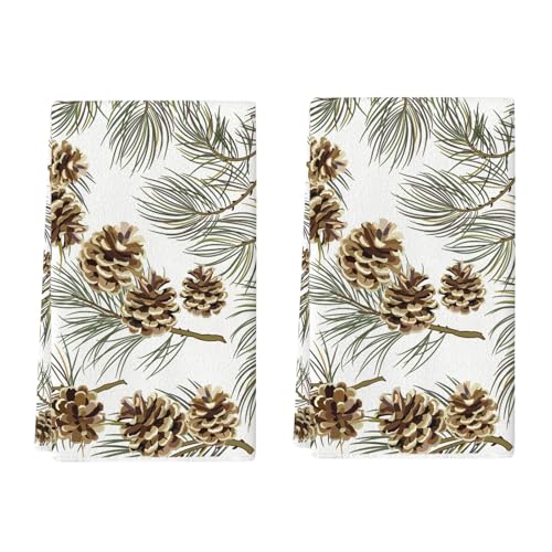 FANSU Geschirrtücher Weihnachten 2er Set,Geschirrtuch Saugfähig Küchenhandtuch 40x60cm Fusselfrei Küchentücher Trockentücher Dicke Weich Küchenhandtücher Geschirrhandtücher (Tannenzapfen C) von FANSU