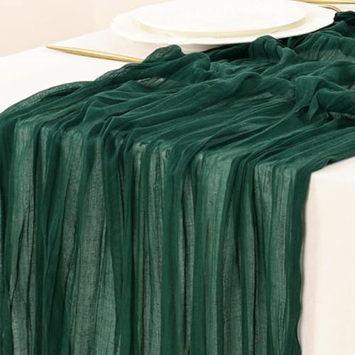 FANSU Halbtransparent Tischläufer, Herbst Dekoration, Käsetuch Tischdecke, 2 Stück Tischdeko, Tischläufer Modern für Party, Kaffee, Esszimmer, Kommode (90x180cm,Dunkelgrün) von FANSU