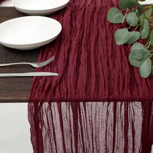 FANSU Halbtransparent Tischläufer, Herbst Dekoration, Käsetuch Tischdecke, 2 Stück Tischdeko, Tischläufer Modern für Party, Kaffee, Esszimmer, Kommode (90x180cm,Rotwein) von FANSU
