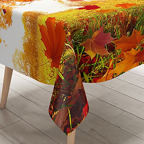 FANSU Herbst Tischdecke Tischwäsche, 3D Ahornblatt Rechteckige Abwaschbar Tischtuch Draussen Küchentischabdeckung für Garten Küche Outdoor Dekoration (100x140cm,Baum) von FANSU