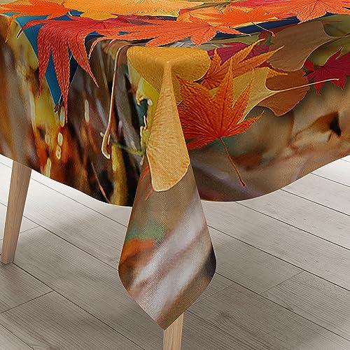 FANSU Herbst Tischdecke Tischwäsche, 3D Ahornblatt Rechteckige Abwaschbar Tischtuch Draussen Küchentischabdeckung für Garten Küche Outdoor Dekoration (140x140cm,Ginkgo Biloba) von FANSU