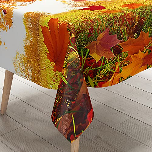 FANSU Herbst Tischdecke Tischwäsche, 3D Ahornblatt Rechteckige Abwaschbar Tischtuch Draussen Küchentischabdeckung für Garten Küche Outdoor Dekoration (140x160cm,Baum) von FANSU