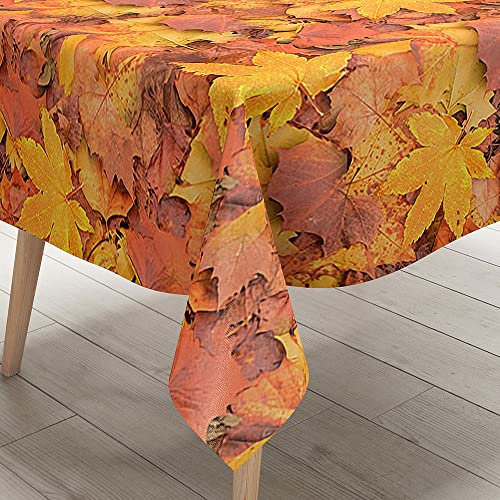 FANSU Herbst Tischdecke Tischwäsche, 3D Ahornblatt Rechteckige Abwaschbar Tischtuch Draussen Küchentischabdeckung für Garten Küche Outdoor Dekoration (140x180cm,Gelb) von FANSU