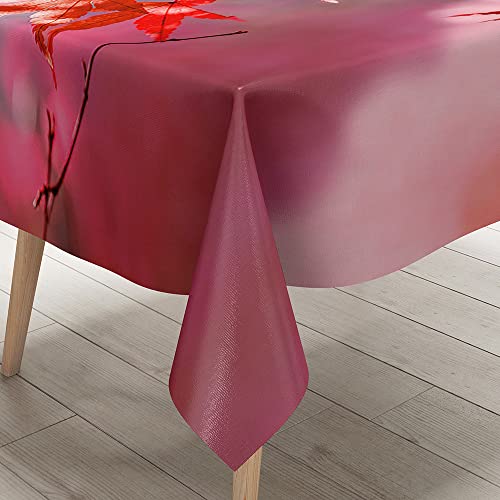 FANSU Herbst Tischdecke Tischwäsche, 3D Ahornblatt Rechteckige Abwaschbar Tischtuch Draussen Küchentischabdeckung für Garten Küche Outdoor Dekoration (140x220cm,Rot) von FANSU