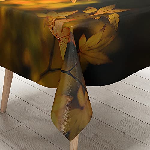 FANSU Herbst Tischdecke Tischwäsche, 3D Ahornblatt Rechteckige Abwaschbar Tischtuch Draussen Küchentischabdeckung für Garten Küche Outdoor Dekoration (90x90cm,Schwarz) von FANSU