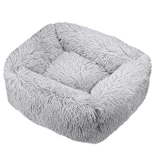 FANSU Hundebett Quadrat Hundekissen Plüsch weichem Hundesofa rutschfest Base Katzenbett Donut Größe und Farbe wählbar (L,hellgrau) von FANSU