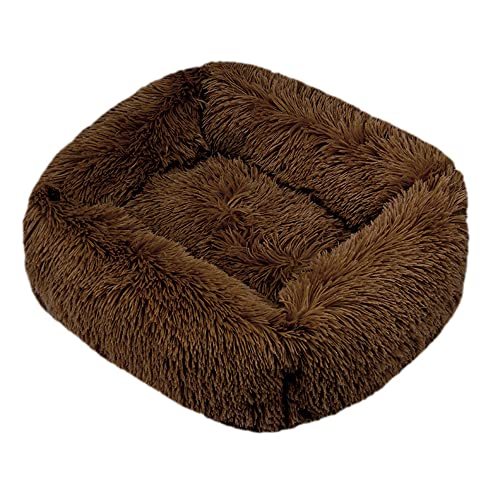 FANSU Hundebett Quadrat Hundekissen Plüsch weichem Hundesofa rutschfest Base Katzenbett Donut Größe und Farbe wählbar (M,Braun) von FANSU