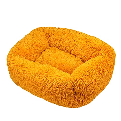 FANSU Hundebett Quadrat Hundekissen Plüsch weichem Hundesofa rutschfest Base Katzenbett Donut Größe und Farbe wählbar (XL,Gelb) von FANSU