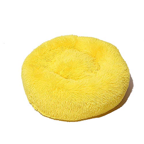 FANSU Hundebett rund Hundekissen Plüsch weichem Hundesofa rutschfest Base Katzenbett Donut Größe und Farbe wählbar (Gelb,70CM) von FANSU