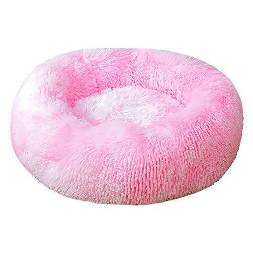 FANSU Hundebett rund Hundekissen Plüsch weichem Hundesofa rutschfest Base Katzenbett Donut Größe und Farbe wählbar (Tie-Dye Pink,60CM) von FANSU