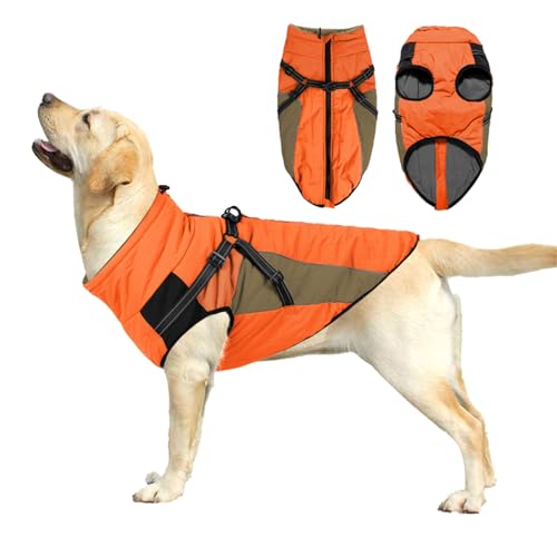 FANSU Hundemantel Winter Wasserdicht, Warme Hundejacke Wasserdic Herbst Haustier Jacken Mit Reflektierend für Mittlere Hunde Große Hunde (S,11 Orange) von FANSU